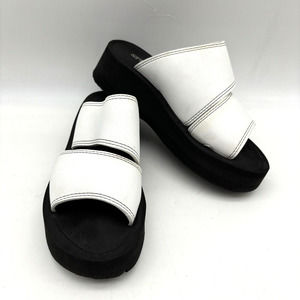 Vintage 90s Y2K Splash White Wide Strap Foam Platform Slip On Sandals Size 6.5